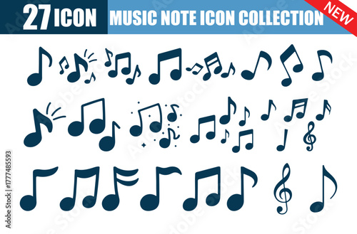 Music Note Icons Set. Treble Clef, Bass Clef, and Sound Symbols. Vector illustration eps 10