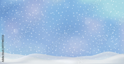 White falling snow, big snowdrifts, different snowflakes, festive Christmas background - Vector illustration
