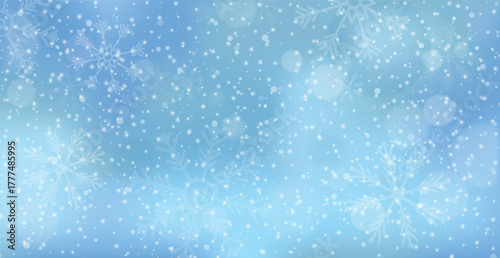 White falling snow, big snowdrifts, different snowflakes, festive Christmas background - Vector illustration