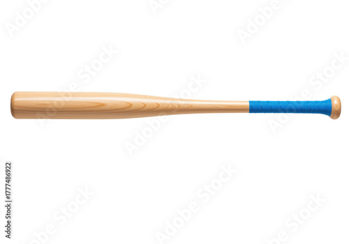Tableau sur toile Isolated wooden baseball bat with blue grip for sport equipment and recreation e