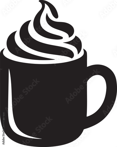 Silhouette of a coffee mug with whipped cream swirl