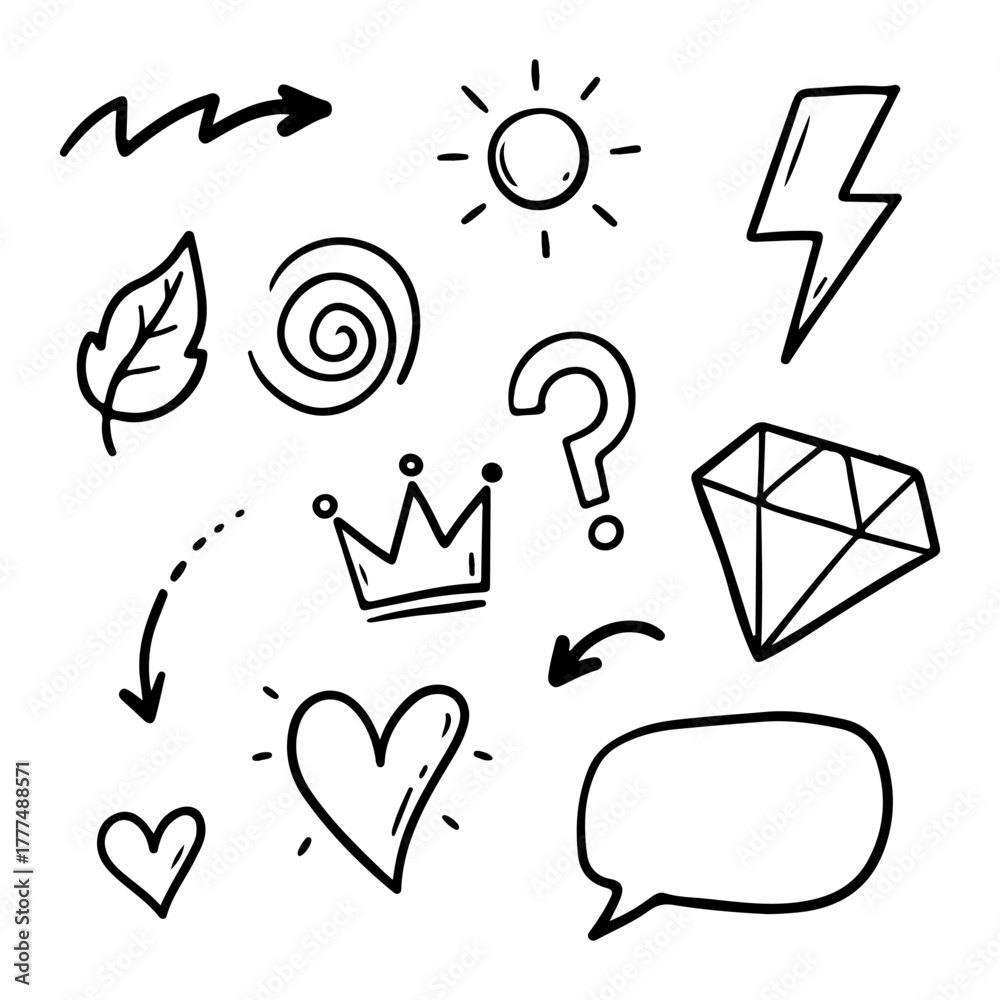 Fototapeta premium Cute hand-drawn doodle symbol collection for creative design projects