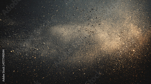 An abstract image of dust particles against a dark background, evoking a sense of mystery and cosmic wonder. 