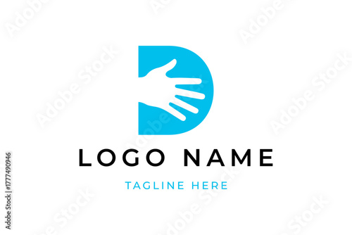 Letter D with 5 Finger Vector Logo 