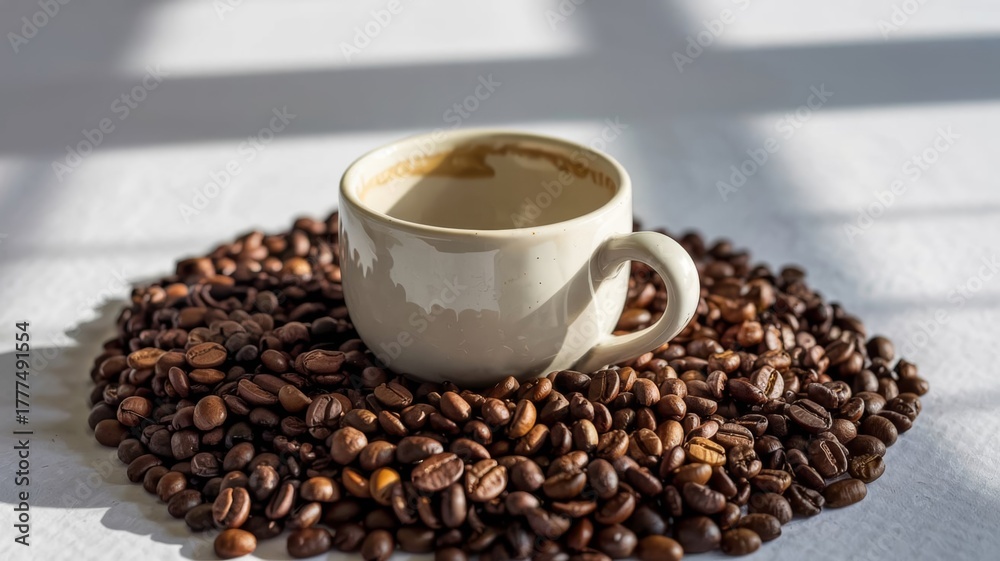Fototapeta premium cup of coffee with beans