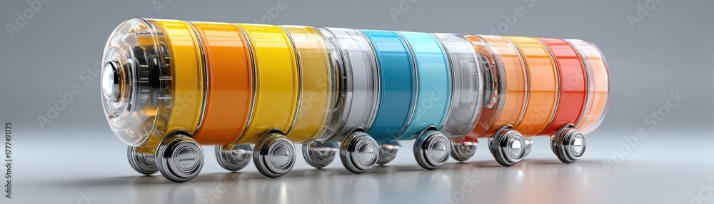 Obraz premium Futuristic grooved cart, shiny metallic, vivid discount labels, contemporary 3D look