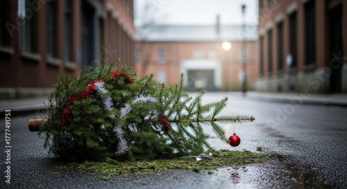 Thrown away Christmas tree on the street