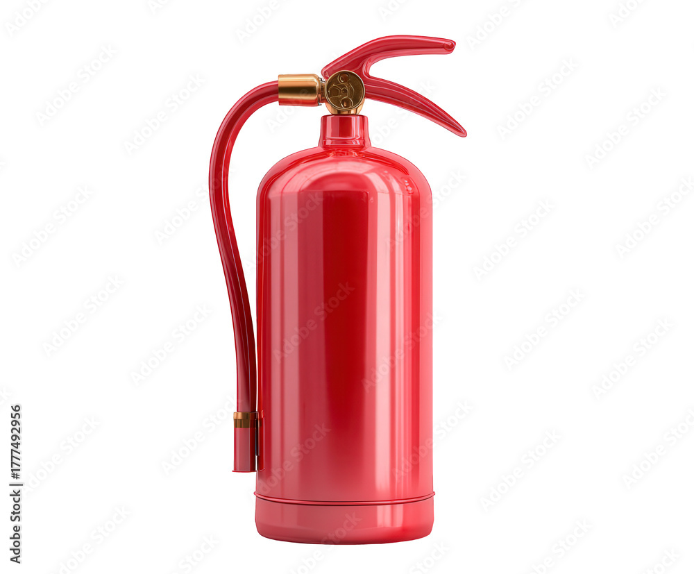 Fototapeta premium A bright red fire extinguisher isolated on a transparent background, a common safety device for extinguishing fires