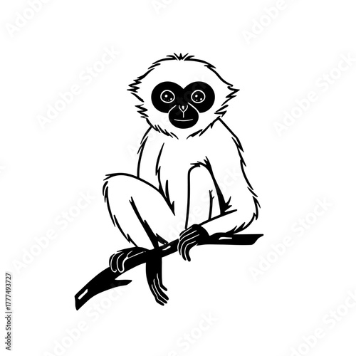 Gibbon. Gibbon simple black and white line art vector logo