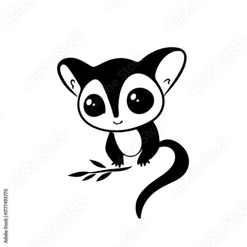 Sugar Glider. Sugar Glider simple black and white line art vector logo