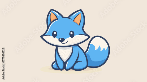 Adorable baby blue fox mascot with a fluffy white-tipped tail, a cute and charming vector character illustration isolated on a light background