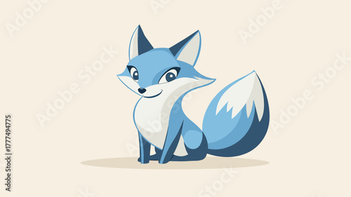 Cute Blue Fox Sitting Down with a Smiling Face, Vector Illustration of a Cartoon Fennec Fox