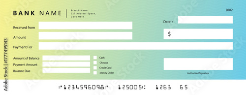 Blue Bank check, vector blank money cheque, checkbook template with guilloche pattern and fields. Currency payment coupon, money check background	