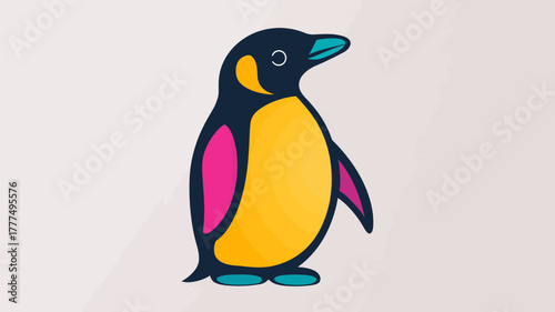 Colorful Cartoon Penguin Illustration on a Light Background.