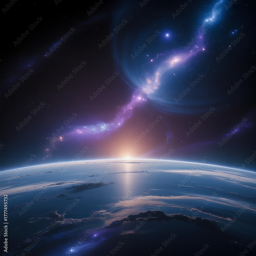 Fototapeta premium Cosmic sunrise over earth