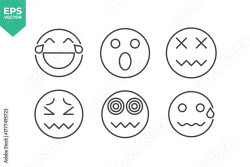 Set of line icons related to emoticon, smiley, expression. Outline icons collection stock illustration stock illustration
