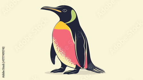 Colorful illustration of a penguin with vibrant hues, perfect for educational or playful designs