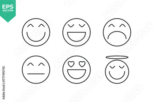 Set of line icons related to emoticon, smiley, expression. Outline icons collection stock illustration stock illustration