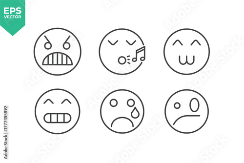 Set of line icons related to emoticon, smiley, expression. Outline icons collection stock illustration stock illustration