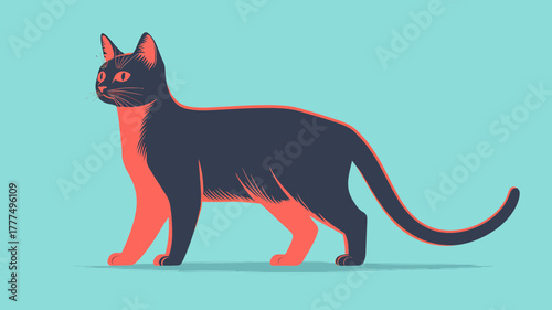 Playful Cat Illustration: A digitally crafted illustration of a sleek cat standing proud against a subtle backdrop, displaying simple artistry. 