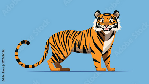 Tiger illustration: A striking illustration of a magnificent tiger showcases the animal's bold stripes and regal presence against a vibrant background.