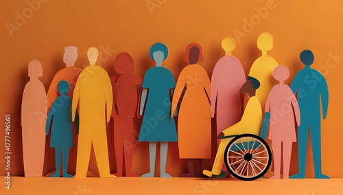 Diverse group of paper cutouts representing people including accessibility