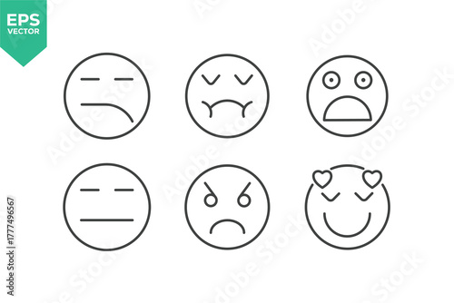 Set of line icons related to emoticon, smiley, expression. Outline icons collection stock illustration stock illustration