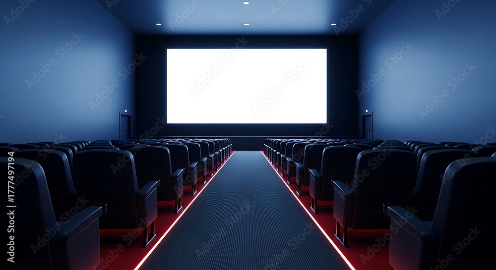 Obraz premium Empty Movie Theater with Blank Screen and Rows of Seats.