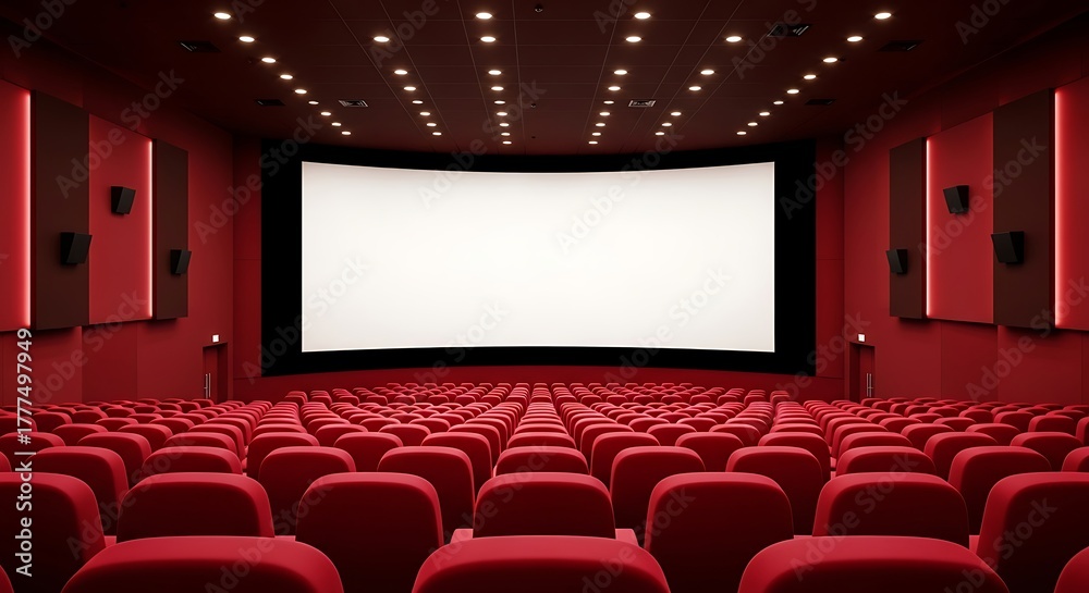 Fototapeta premium Empty Movie Theater with Red Seats and Large Screen.