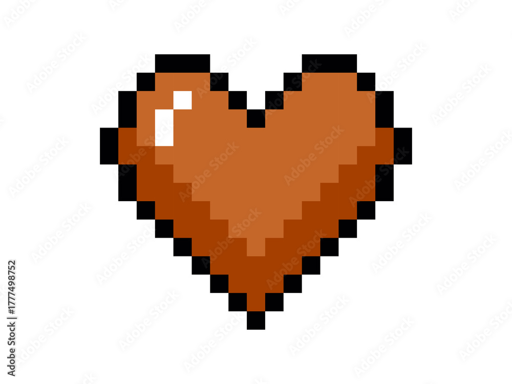 Fototapeta premium The isolated 8 bits pixel art love brown heart flat icon