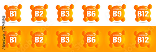 Colorful icons display various Vitamin B types on a clean backdrop.
