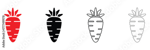 Carrot vector icon set, vegetable sign carrot icon vector, silhouette and line art for  food, gardening, and nutrition
