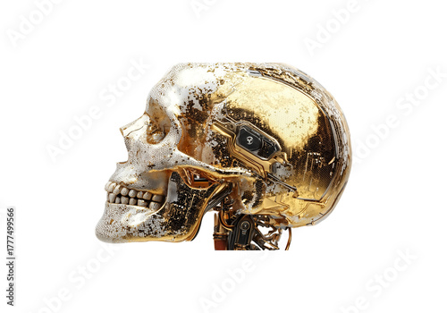 Wallpaper Mural 3d render of a golden skull with cybernetic parts profile view, Torontodigital.ca