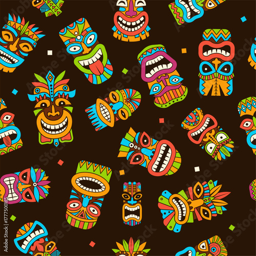Tribal mask pattern. tiki mask collection. vector seamless background