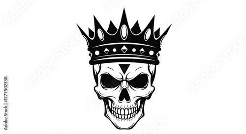 A skull wearing a crown symbolizes power and mortality in this dark illustration