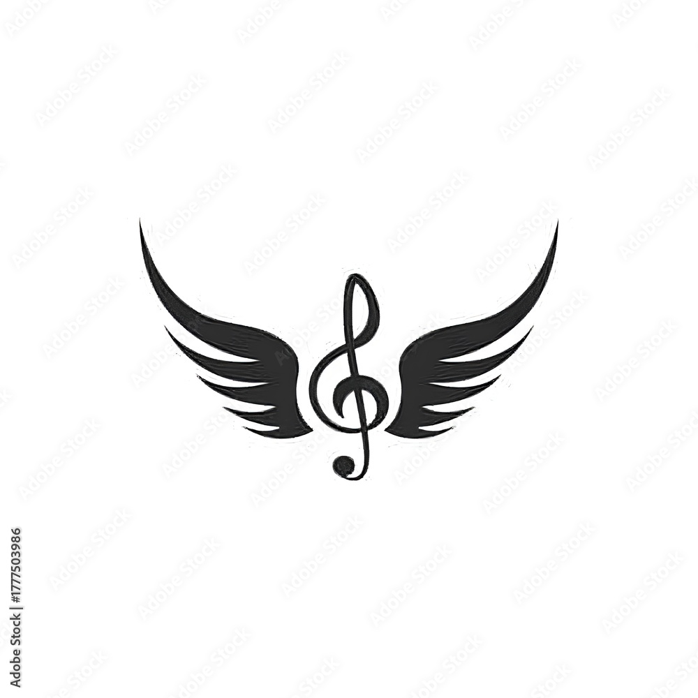 Obraz premium music, treble clef, wings, music symbol, music logo, icon, graphic, illustration, black and white, emblem, sign, melody, note, creative design, artistic