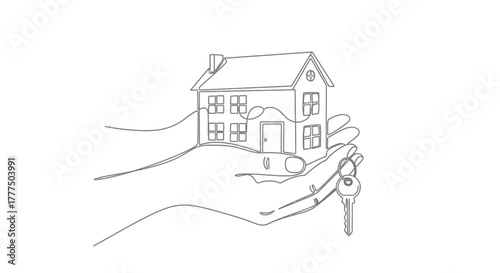 A house and a key are held delicately in cupped hands.