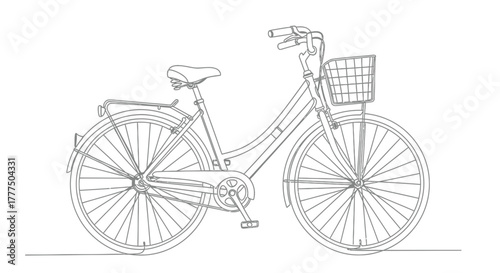A line drawing of a bicycle with a basket on the front is displayed.