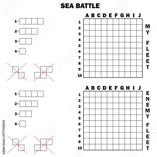 A board game. Sea Battle. A single-sheet illustration.
