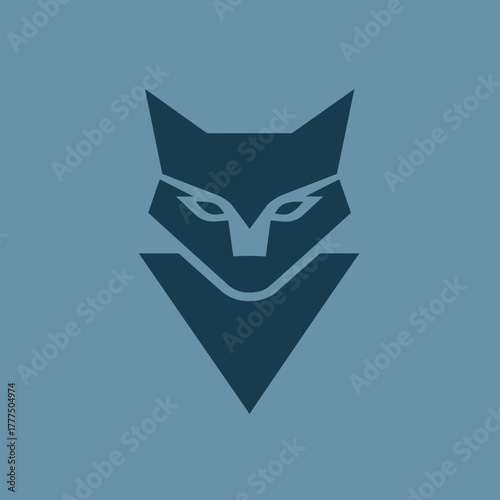 Geometric Fox Head Vector Illustration. Abstract Stylized Wolf or Canine Face Icon Design on Blue Background. Modern Animal Symbol.