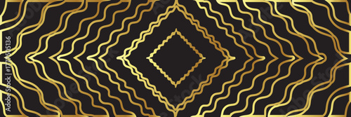 Abstract black and gold charismas and black Friday banner background with golden lines and shapes geometric style. Empty vip royal christmas horizontal banner, poster and backdrop design template.