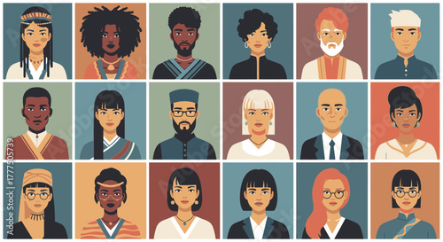 Diverse group of people portraits, representing various cultures and ethnicities.