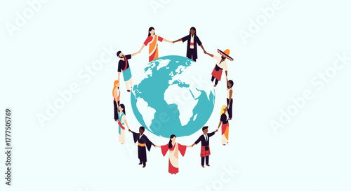 Diverse people holding hands around the world, symbolizing unity and global connection.