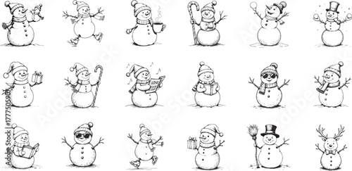 Snowman Winter Bundle Holiday Characters Seasonal Christmas Set Cute Festive Illustrations