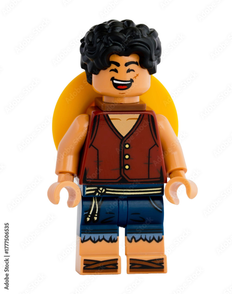 Obraz premium Dortmund - Deutschland 4. November 2025 - Lego Figur Ruffy lacht der Serie One Piece - Studio Aufnahme