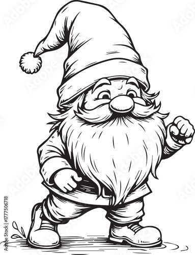 Cute Christmas Gnome Walking Illustration, Festive Scandinavian Holiday Character