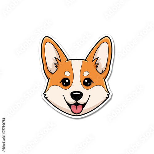 Cute cartoon corgi dog head illustration, happy friendly pet puppy, sticker design element vector graphic
