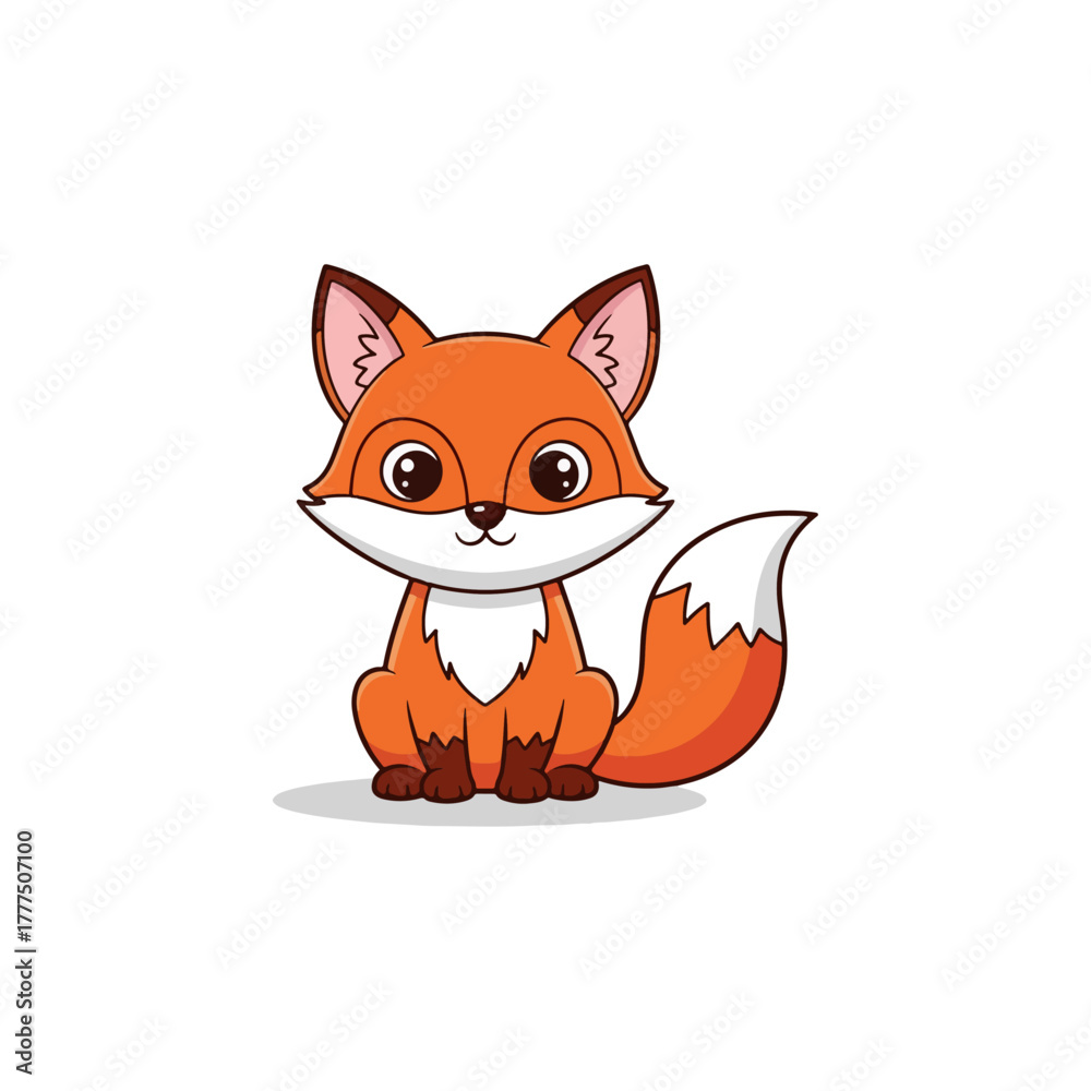 Obraz premium Cute cartoon fox illustration, adorable furry wild animal character design, vector graphic element