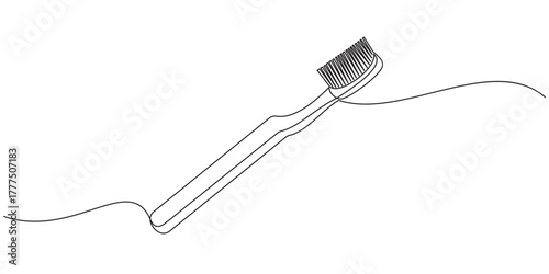 Continuous one line drawing of toothbrush. Line art toothbrush. Vector illustration. Dental care concept. Simple vector illustration.
