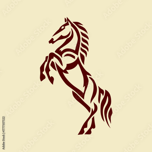 Stylized rearing horse illustration, powerful equine emblem, majestic animal art, dynamic stallion graphic, strength, freedom, and elegance.